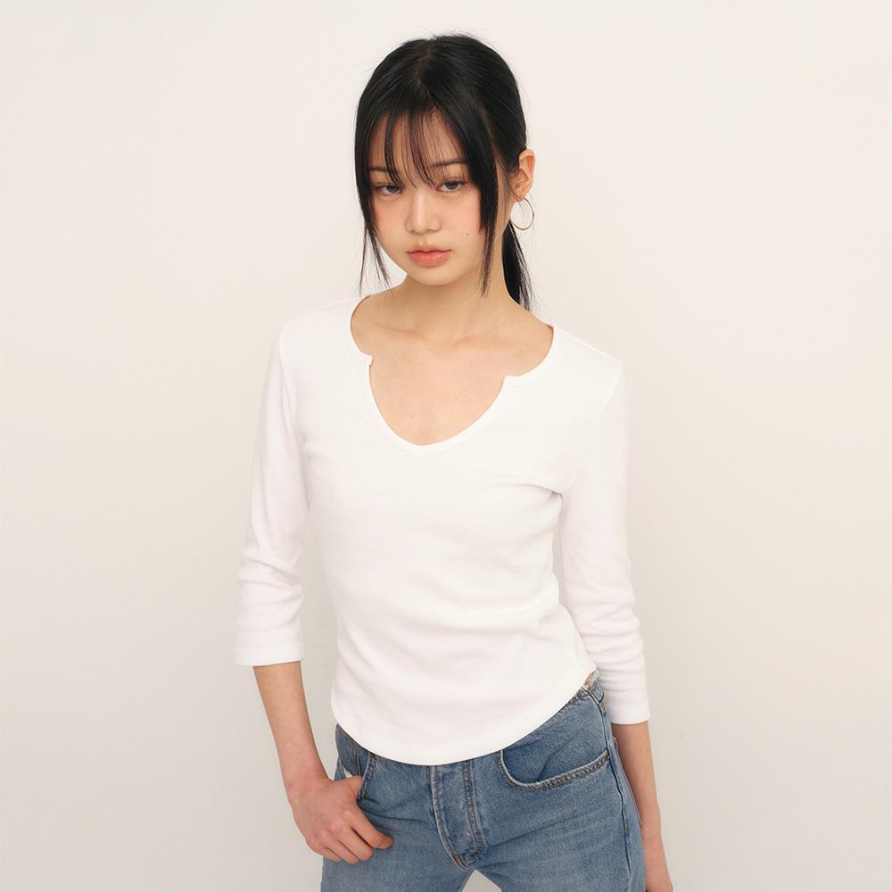 큐리티 C 90S 라인 슬릿넥 티셔츠_3컬러