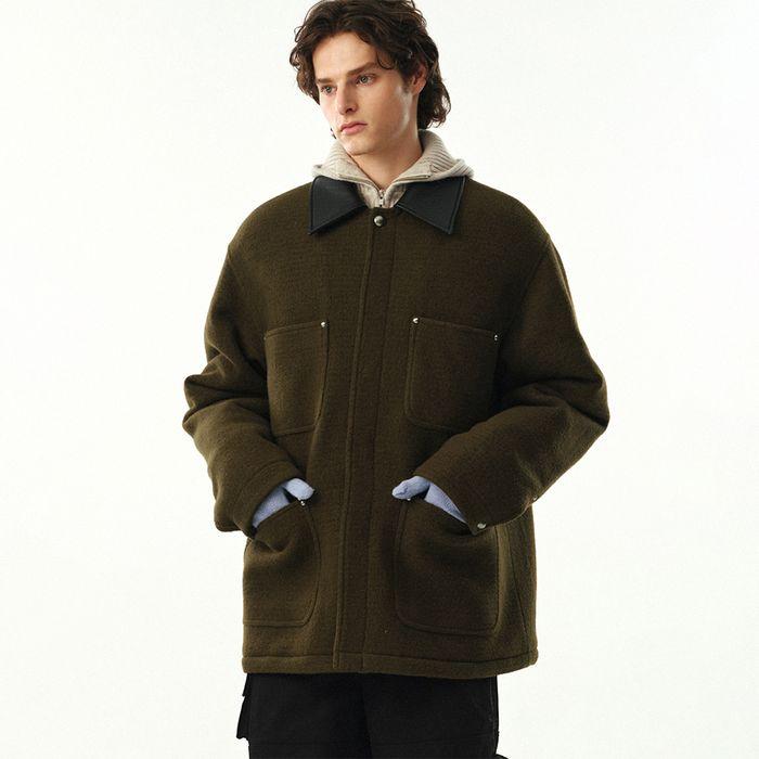 UNISEX, Studed Camel Blend Wool Coat / Khaki Brown