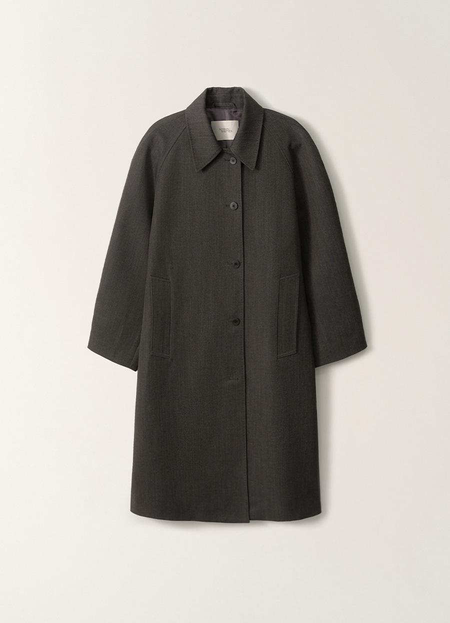 Wool Blend Balmacaan Coat (Charcoal Sate)