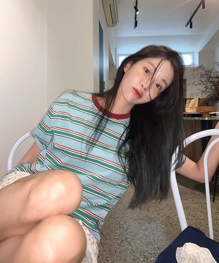 배색 단가라 반팔티 #사계절티 #이너티 #반팔티 #오버핏반팔티 #단가라티