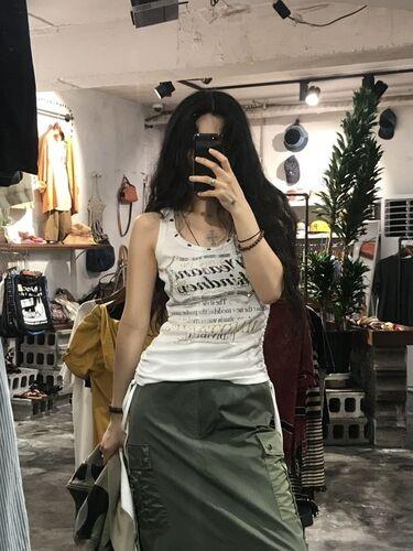 Logan white graphic eyelet tank top