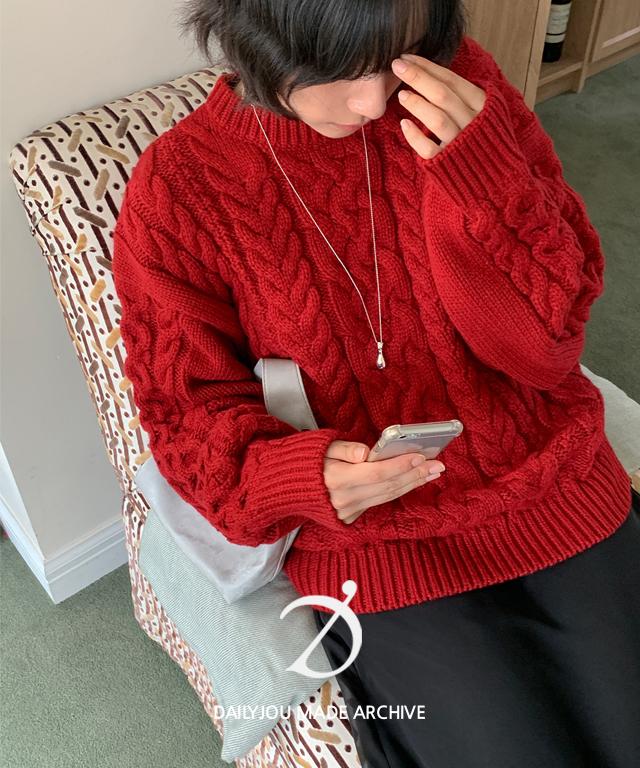 데일리쥬 [2만장판매/MADE] 레닉스 오버핏 꽈배기 라운드 니트(컬러 추가)