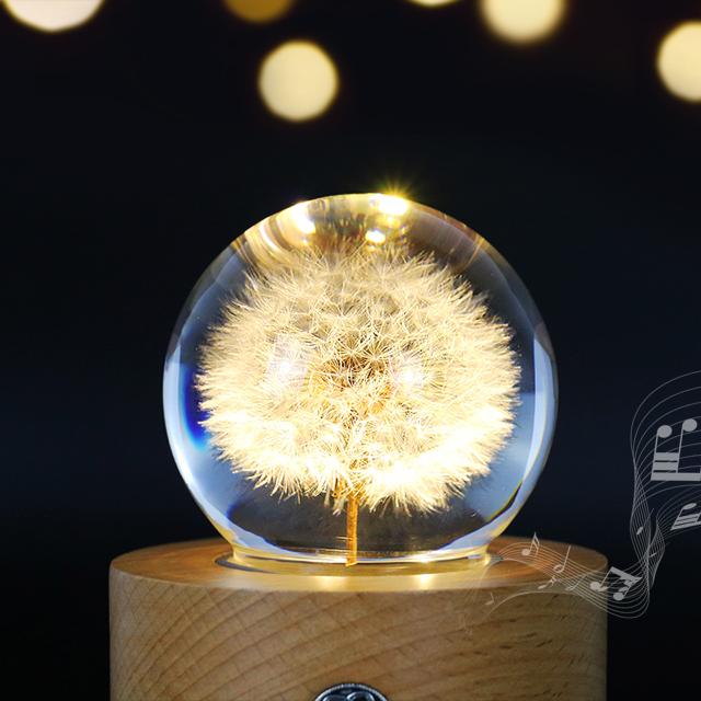 민들레 홀씨 크리스탈 오르골 LED 무드등 [밝기조절/충전식]