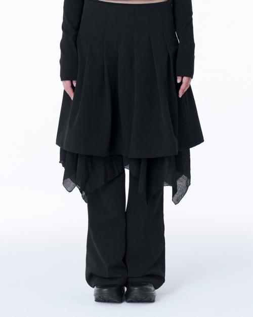 Layered skirt pants set BLACK