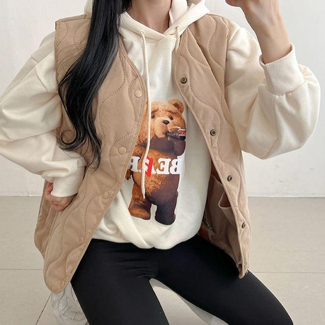 오버핏 경량 물결 압축 깔깔이 누빔 조끼