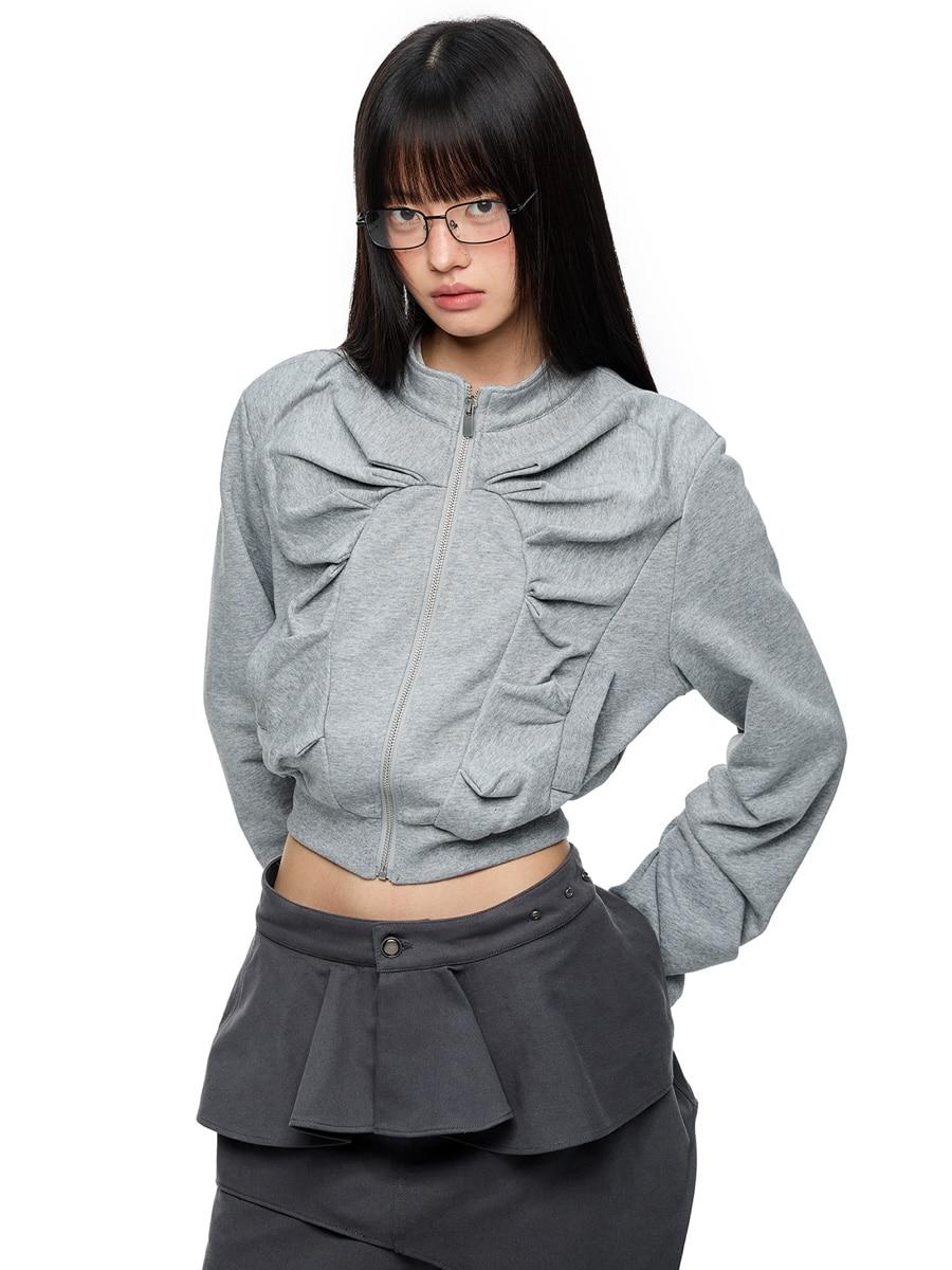 JIKOO Gathered Front Zip-up Sweatshirt