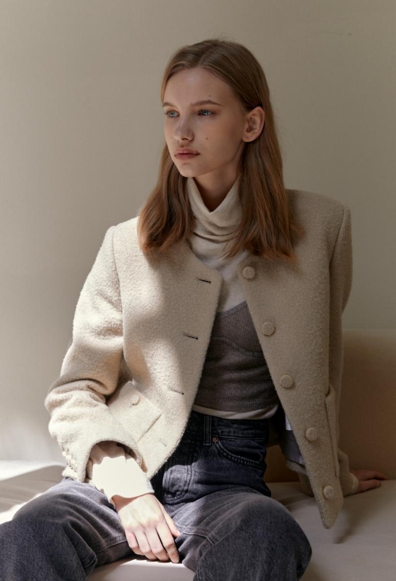 [RESTOCK] WOOL BOUCLE TWEED JACKET BEIGE