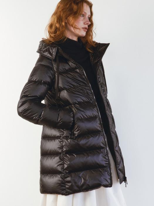 LIGHT WEIGHT HOODED GOOSE DOWN COAT [BLACK]
