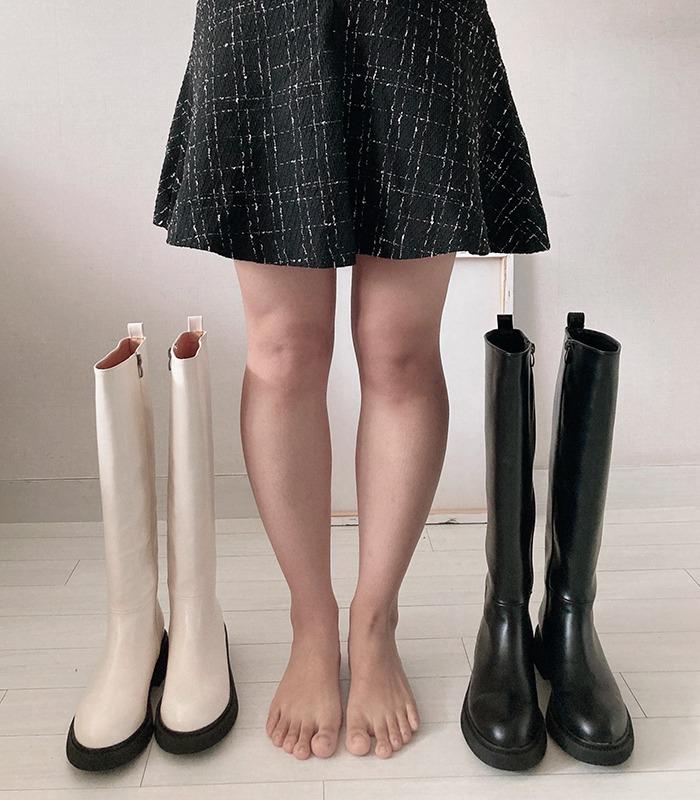 250블랙 오늘출고🚀 [3.5cm/통넓은부츠] 둥근코 가죽 하비 롱부츠(아이보리, 블랙 빅사이즈 가능)