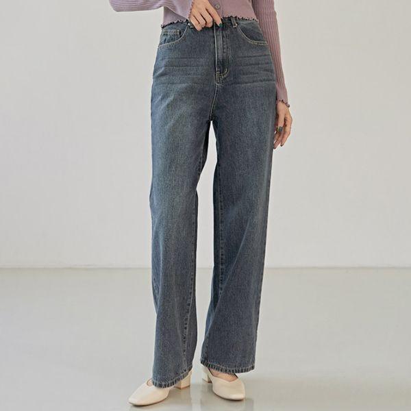 [tje0190] 프레트 인밴딩 와이드 데님 팬츠