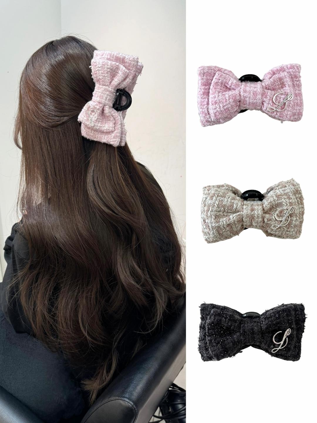 Lumignon original ♥ L tweed ribbon hair clip【ピンク/ベージュ/ブラック】 | Lumignon