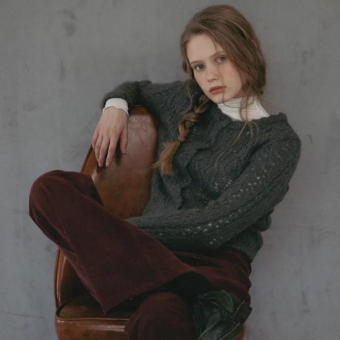 Brushed mohair crochet cardigan_charcoal
