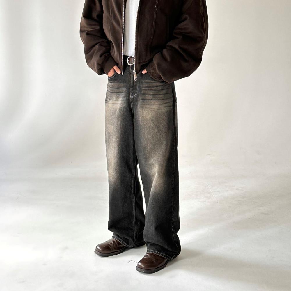 Oil Track Denim PT, 남자 빈티지 흑청 캣브러쉬 브라운 데님 바지 청바지 : 프롬투미