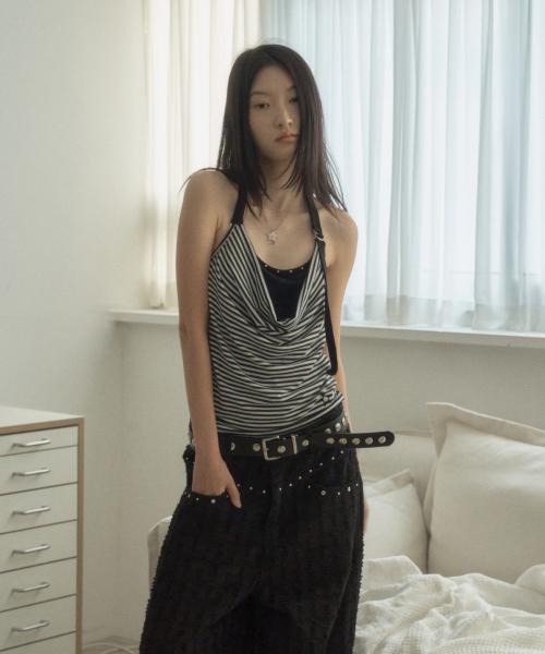 STRIPE LAYERED HALTERNECK / BLACK