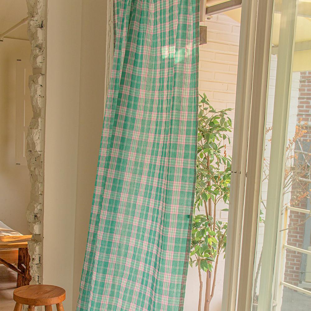 스위티 민트 체크 빈티지커튼 가리개커튼 창문커텐 거실커튼 3size