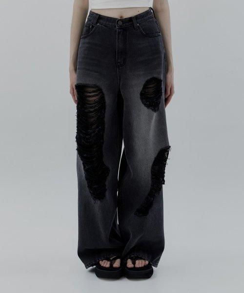 Scratch Damage Denim Pants [ Black ]