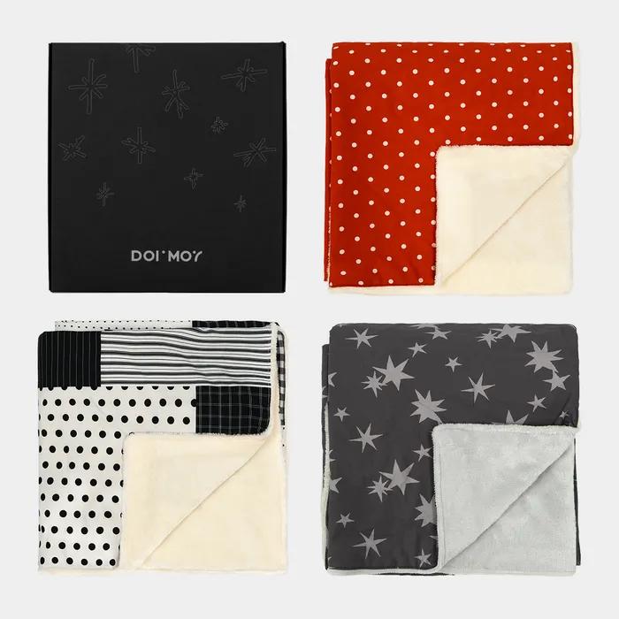 [기프트박스] 레트로 패턴 양면 순면 극세사 담요 10colors