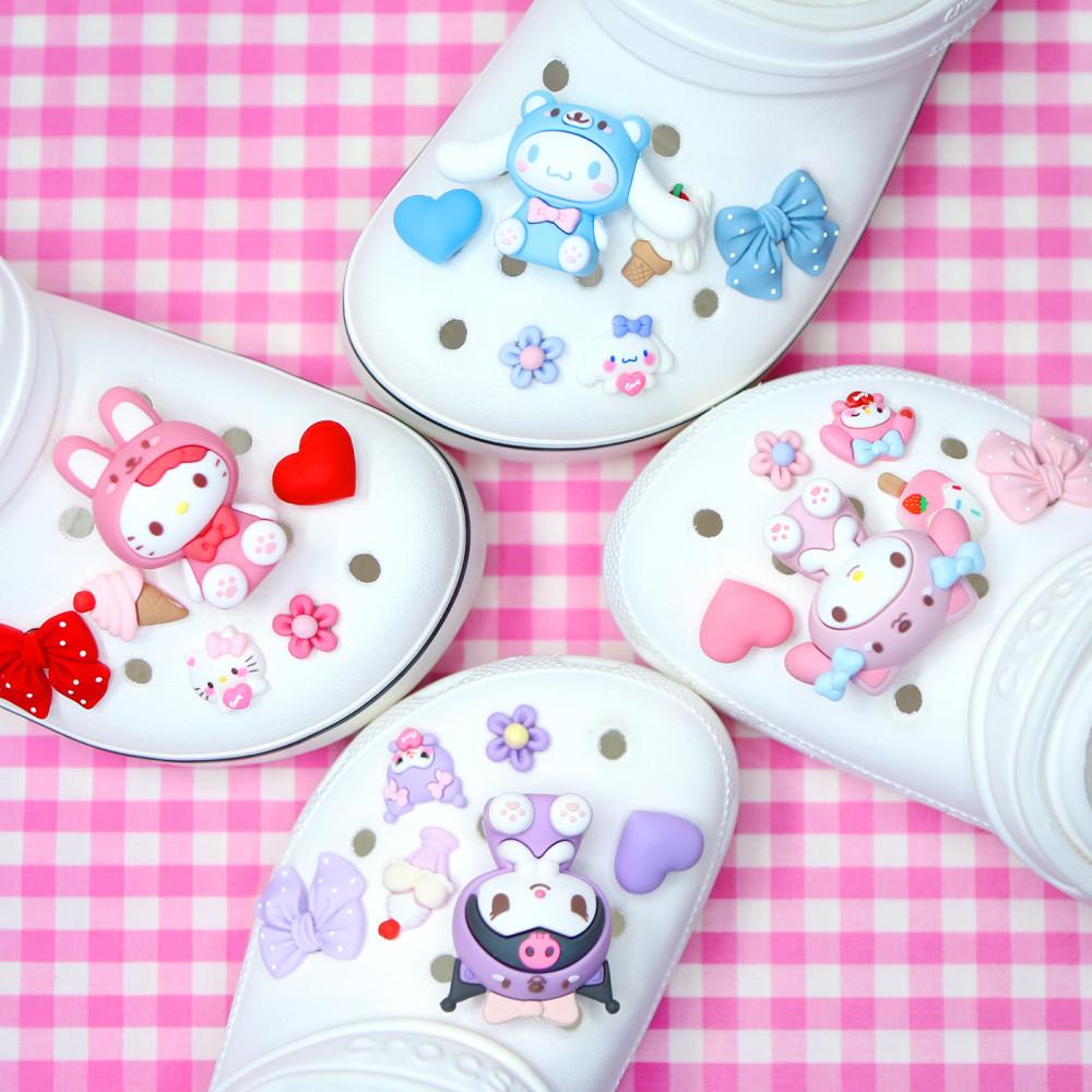 산리오 마이멜로디 쿠로미 키티 시나모롤 애니비츠 세트 LED 모음집 지비츠 호환 파츠