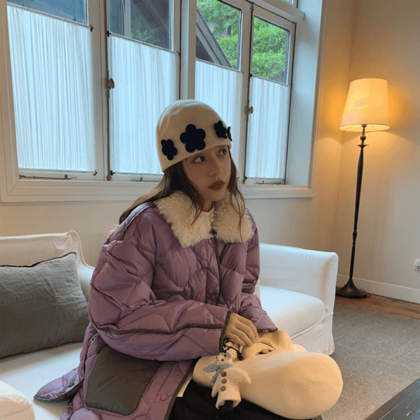 LRIB reversible white duck down fur collar quilted jacket