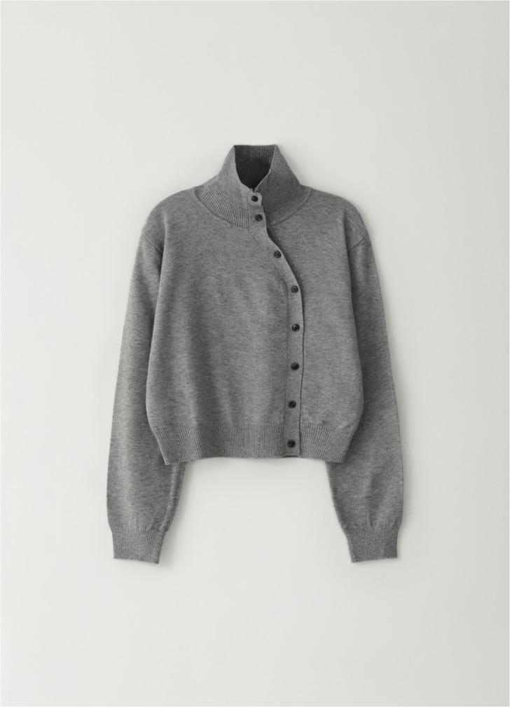 Wool Turtleneck Cardigan Gray