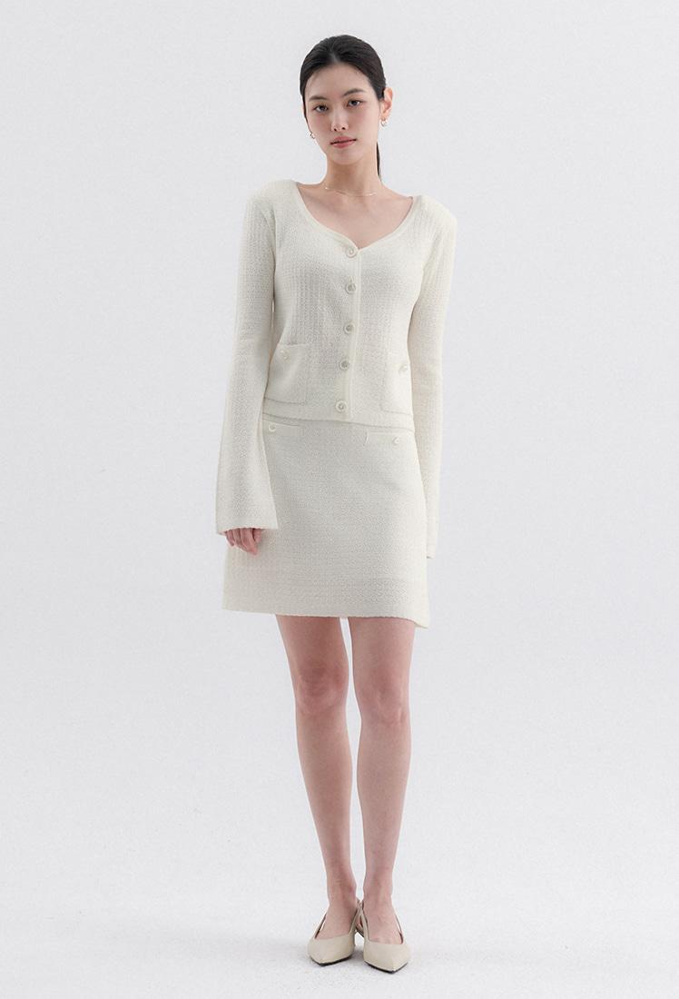 Annie Tweed Knit Skirt (Ivory)