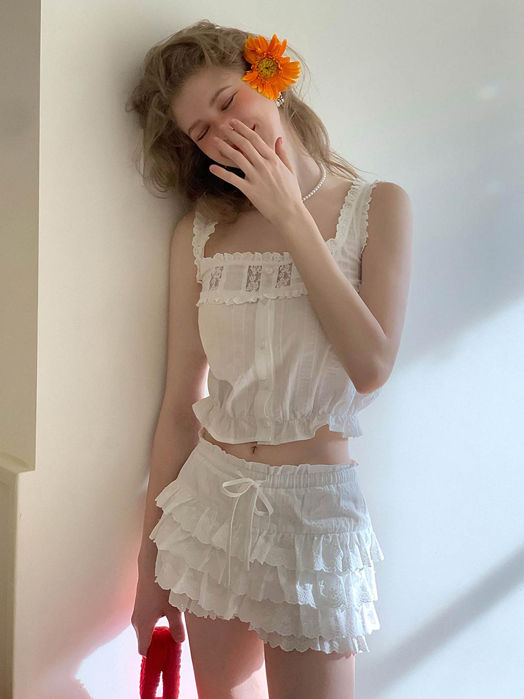 [UENA] Bubble Shower Lace Two-Piece Set