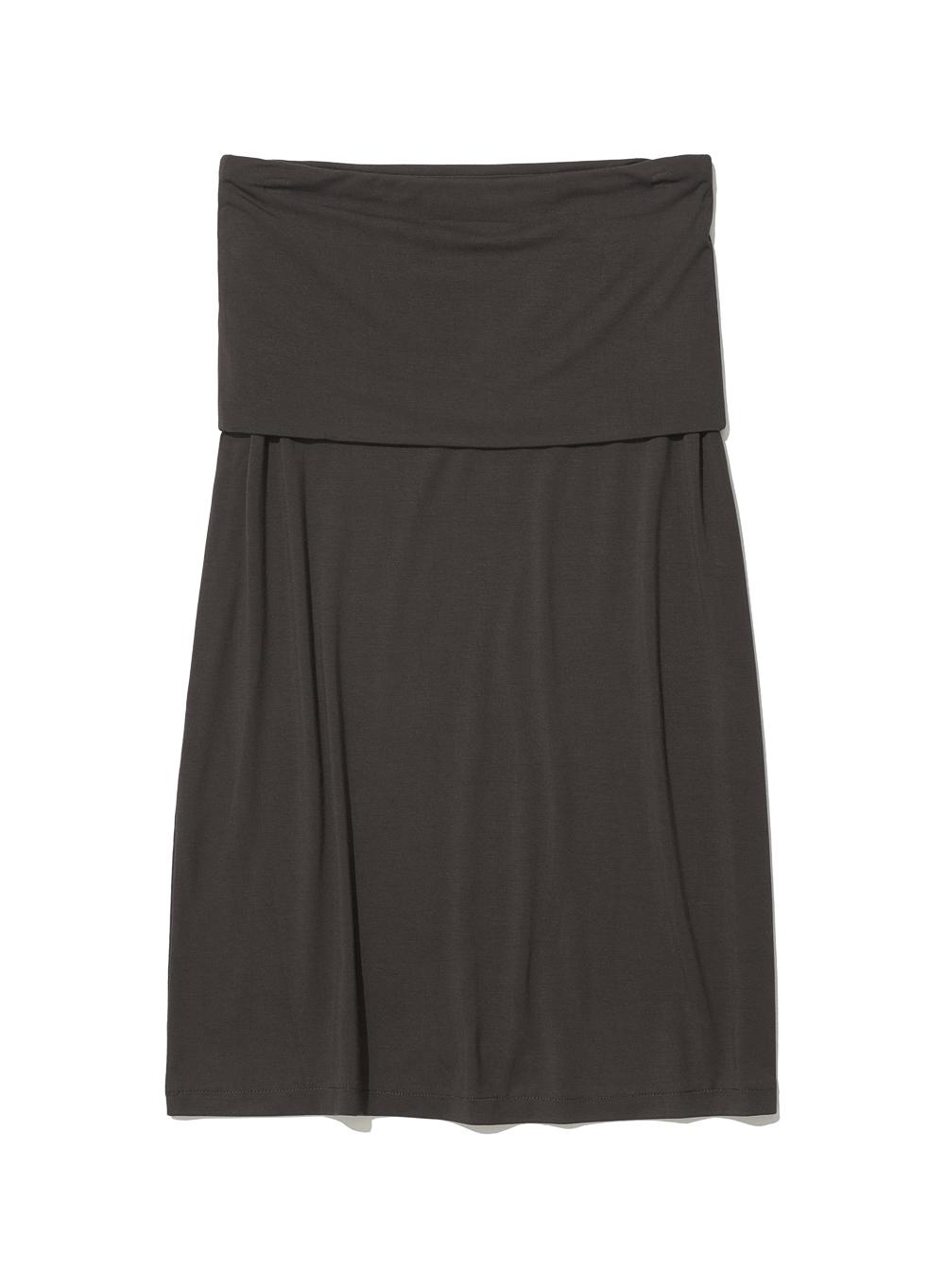 [WOMEN] PWC FOLDING WAIST JERSEY MIDI SKIRT_DARK BROWN