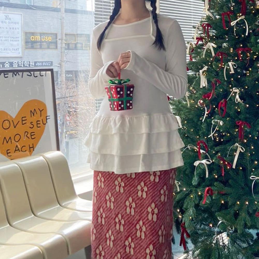 프릴캉캉 홀터티셔츠 핸더워머티 러플레이어드 롱슬리브티 (2colors)