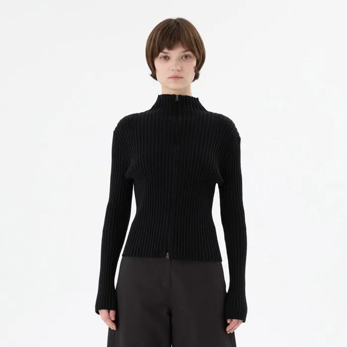 RIBBED HIGH NECK ZIP UP (3COLORS)