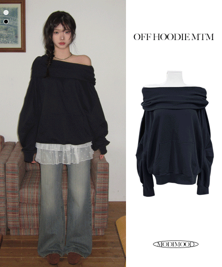 [페미닌🖤/핏보장/모델극찬] 젤리 후드 오프 맨투맨 - 2color