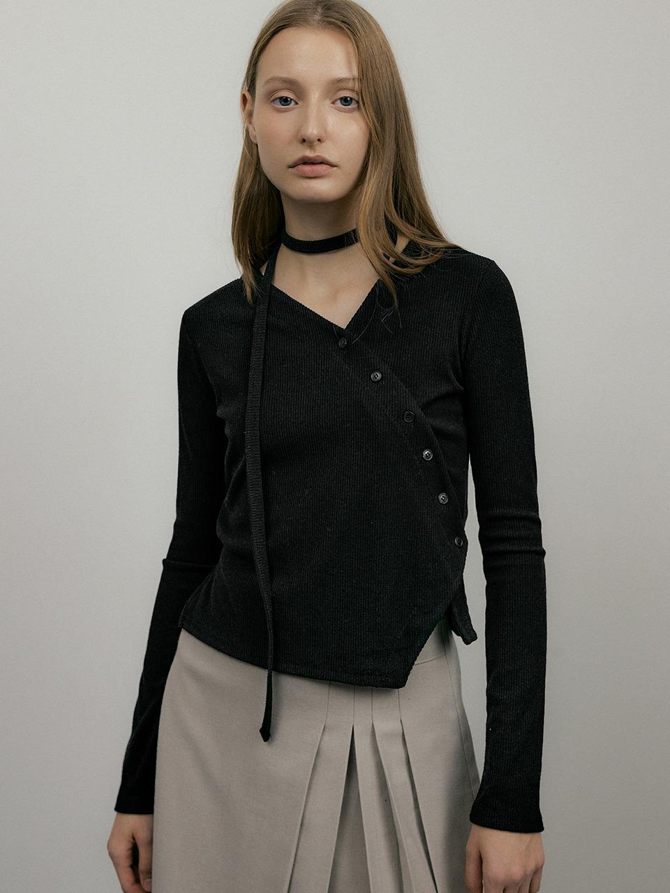 comos 969 choker point diagonal wrap cardigan (black)