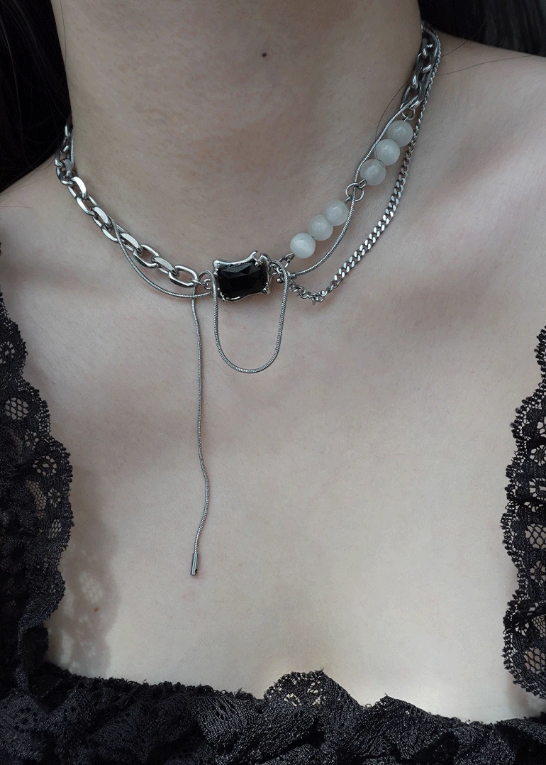 [s.steel] black square necklace | 블랙 스퀘어 목걸이