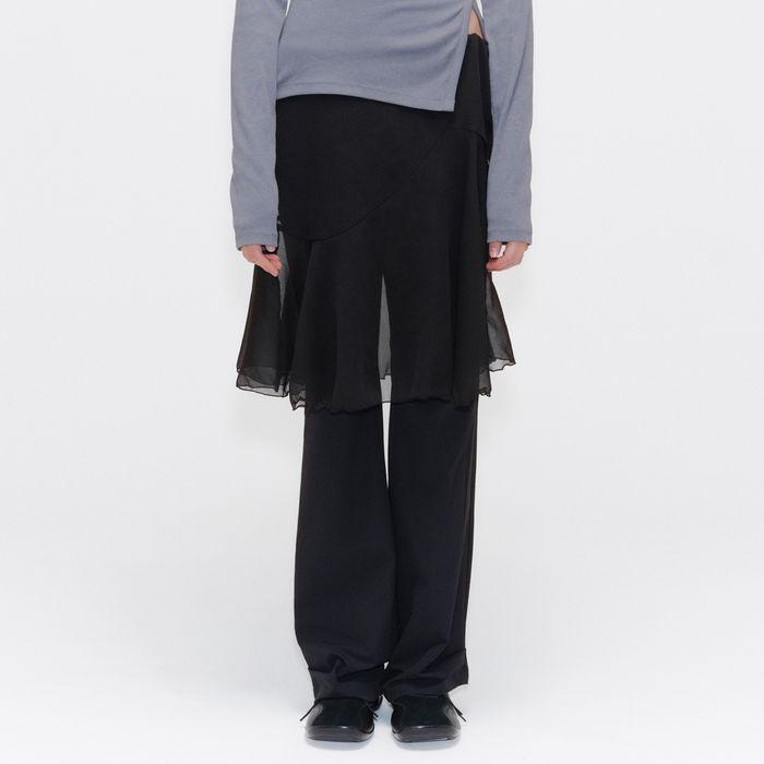 Sheer layered wrap skirt BLACK