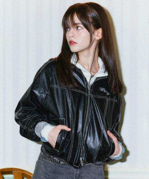 [NF] 글로시 스티치 자켓 (LEATHER)_F23ZA943