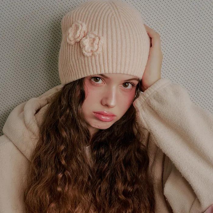 [당일발송] Cote beanie 꽃 머플러_니트 코사지 플라워 비니_6color