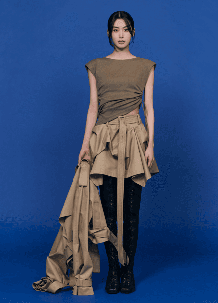 벨티드 언발란스 미니스커트