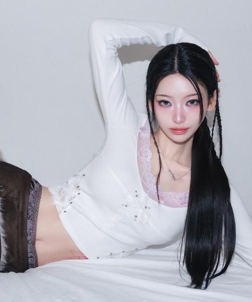 cross patch lace sleeve - ivory