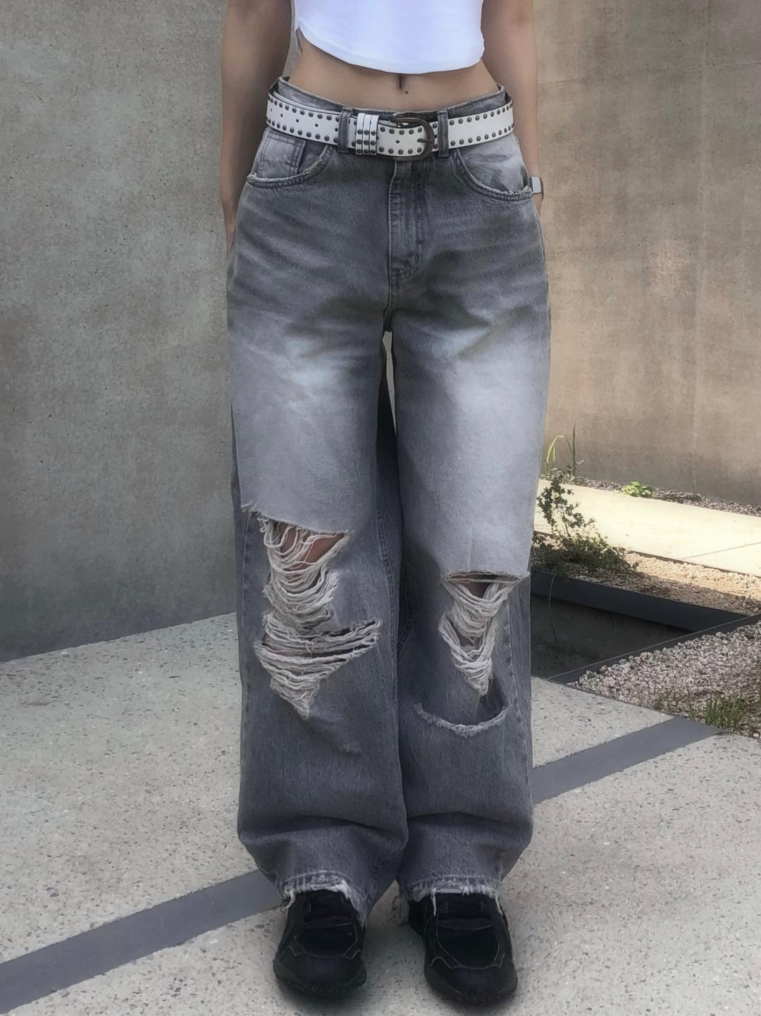 Salt Gray Damage Denim Pants