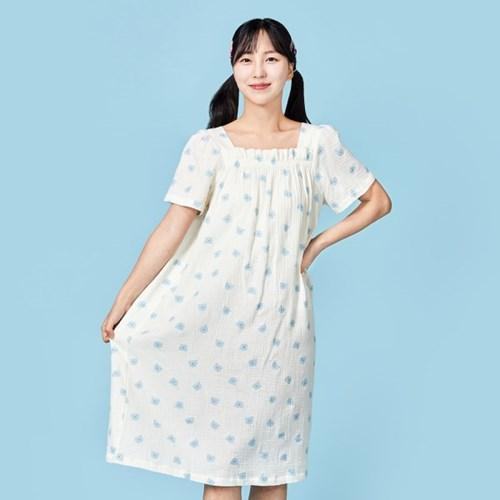 [버터샵] 잔잔 멍솜이 면 반팔 원피스 FREE 아이보리