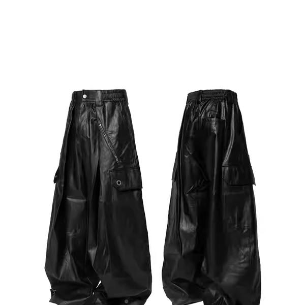 Rest pleated silhouette three-dimensional tapered silhouette leather pants