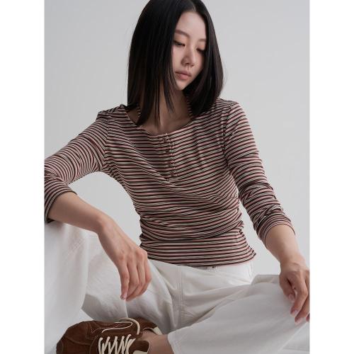 스트라이프 헨리넥 저지탑  핑크