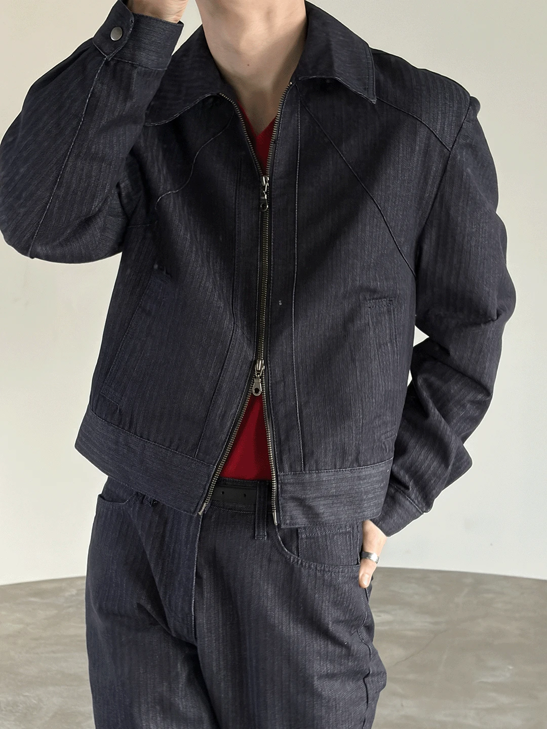 [SET UP가능] Herringbone denim crop jacket(2color)