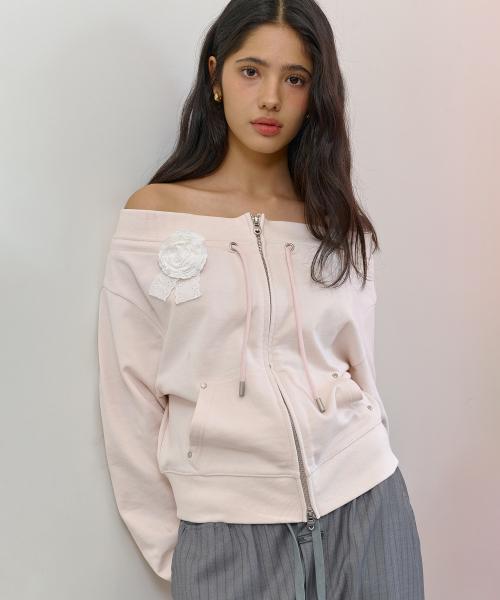 베라 오프숄더 집업-라이트 핑크