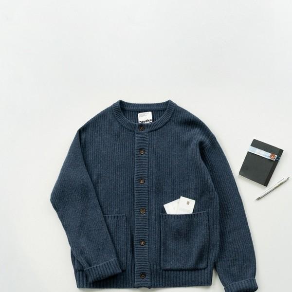 Fine Wool Roundneck Cardigan (Navy)