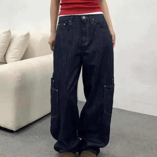 논페이드 생지 카고 와이드 데님 팬츠 (2col)