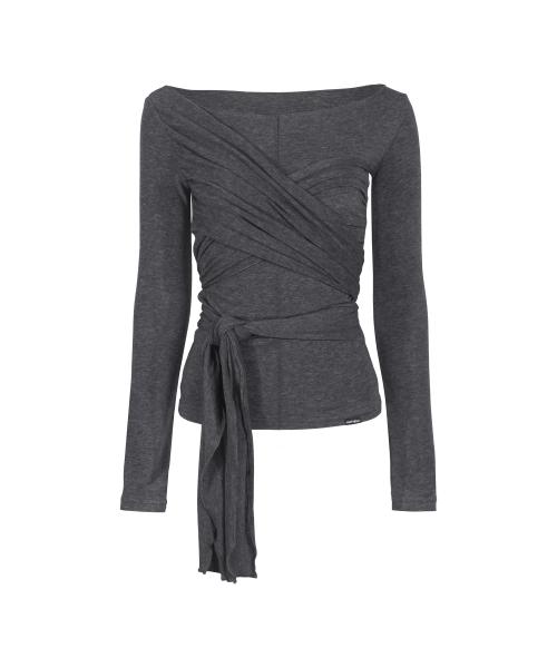 랩 타이 보트넥 탑_차콜