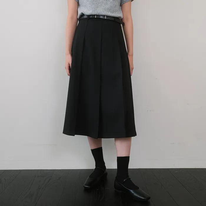 Wool Blend Pleats Skirt - Black
