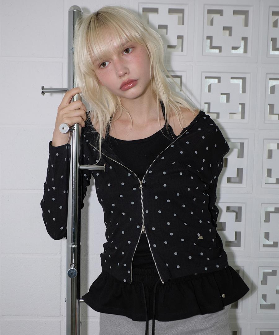 Dot see-through Hoodie Zip-up Black