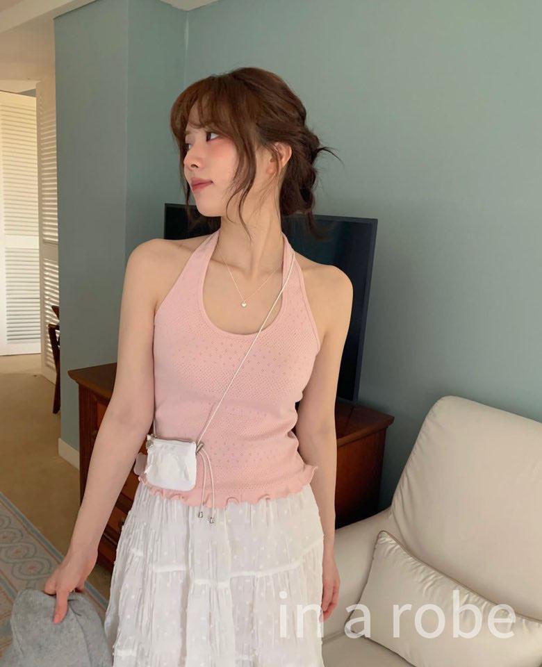 인어로브 (당일) 에제다이어리 프릴 홀터넥 나시 (6color) 레이어드 아일렛 나시탑 뷔스티에