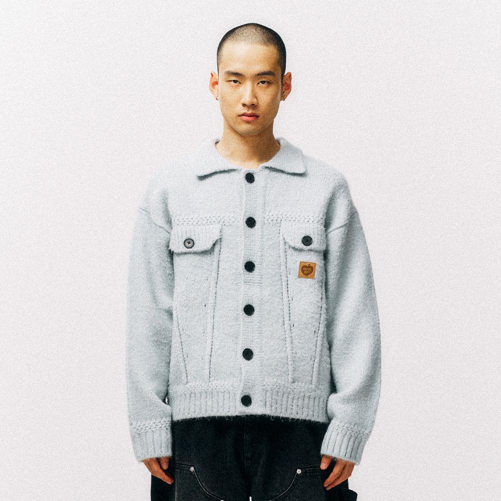 애플라벨 니트 트러커 자켓_블루